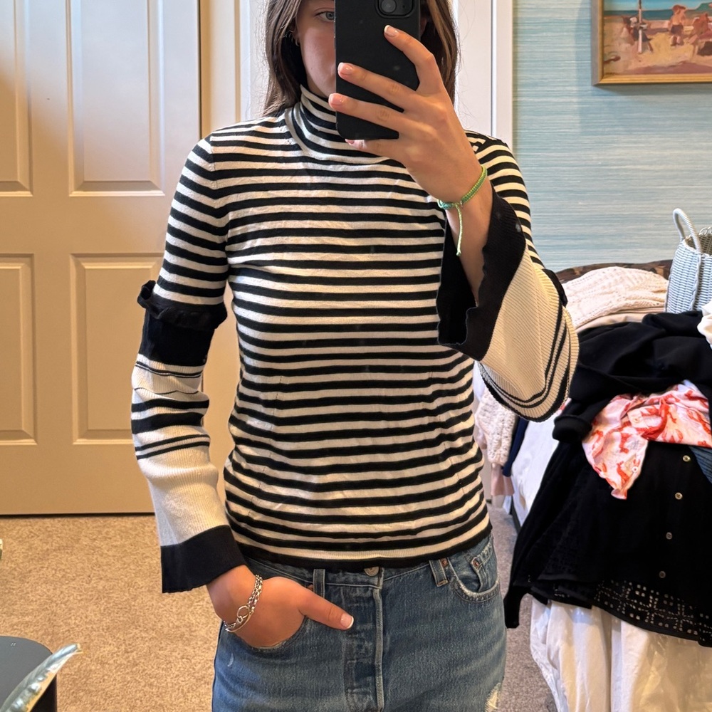 COPY - Dorothee Schumacher turtle neck striped long sleeve top. Size small